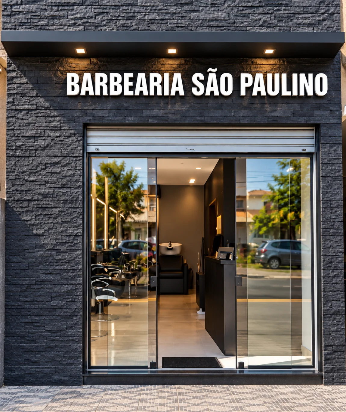 Fachada da Barbearia São Paulino, em Itapecerica da Serra